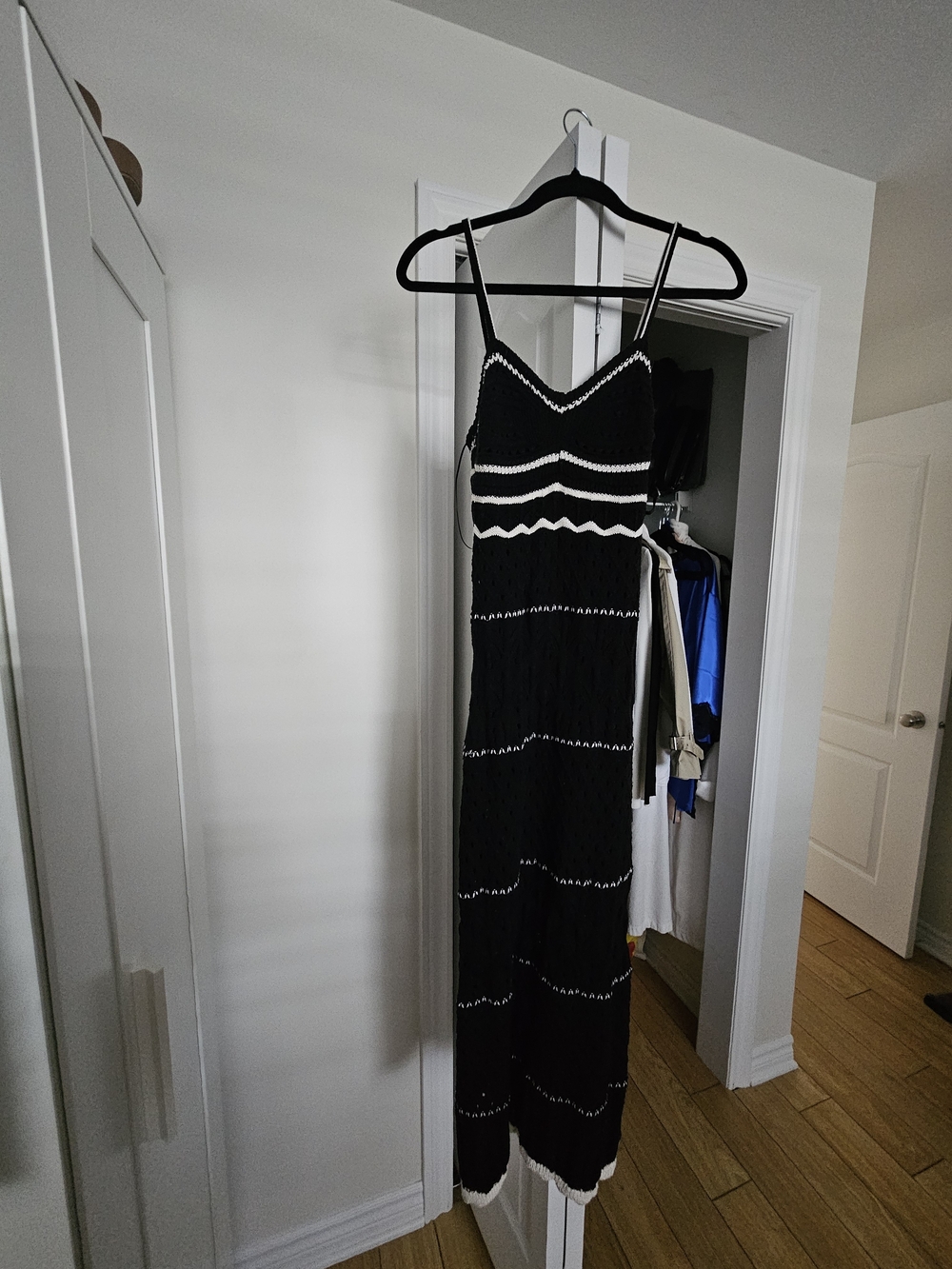 Olive & Oak Black Maxi Knit Dress with White Accents
